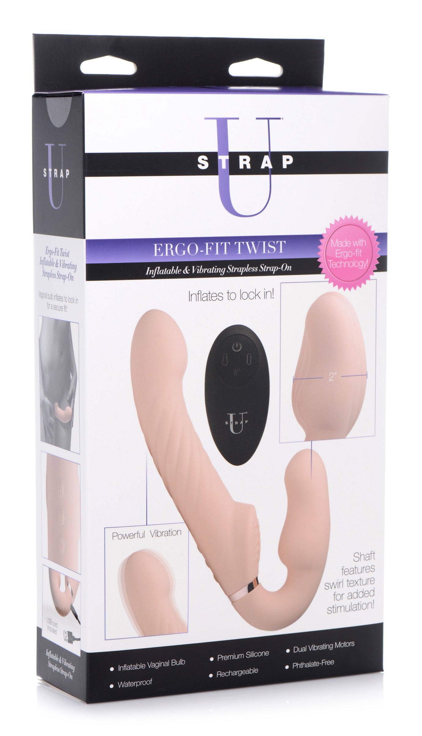 Ergo-fit Twist Inflatable Vibrating Silicone Strapless Strap-on