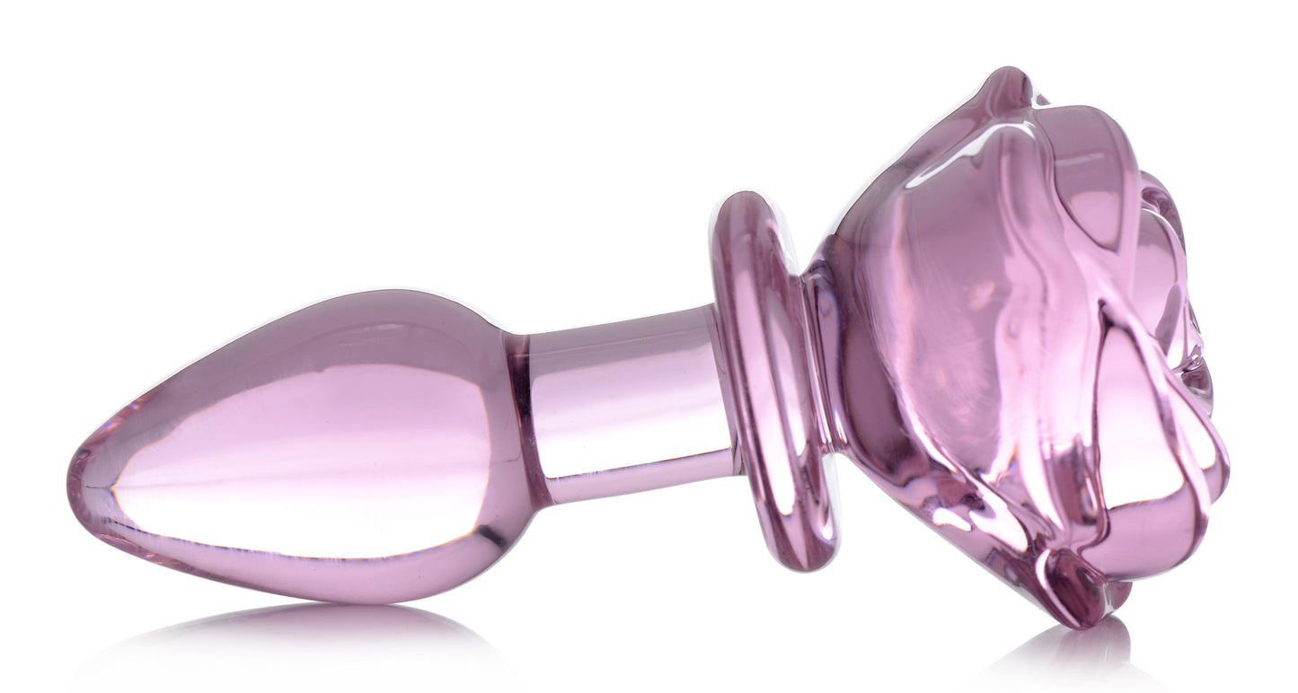 Pink Rose Glass Anal Plug