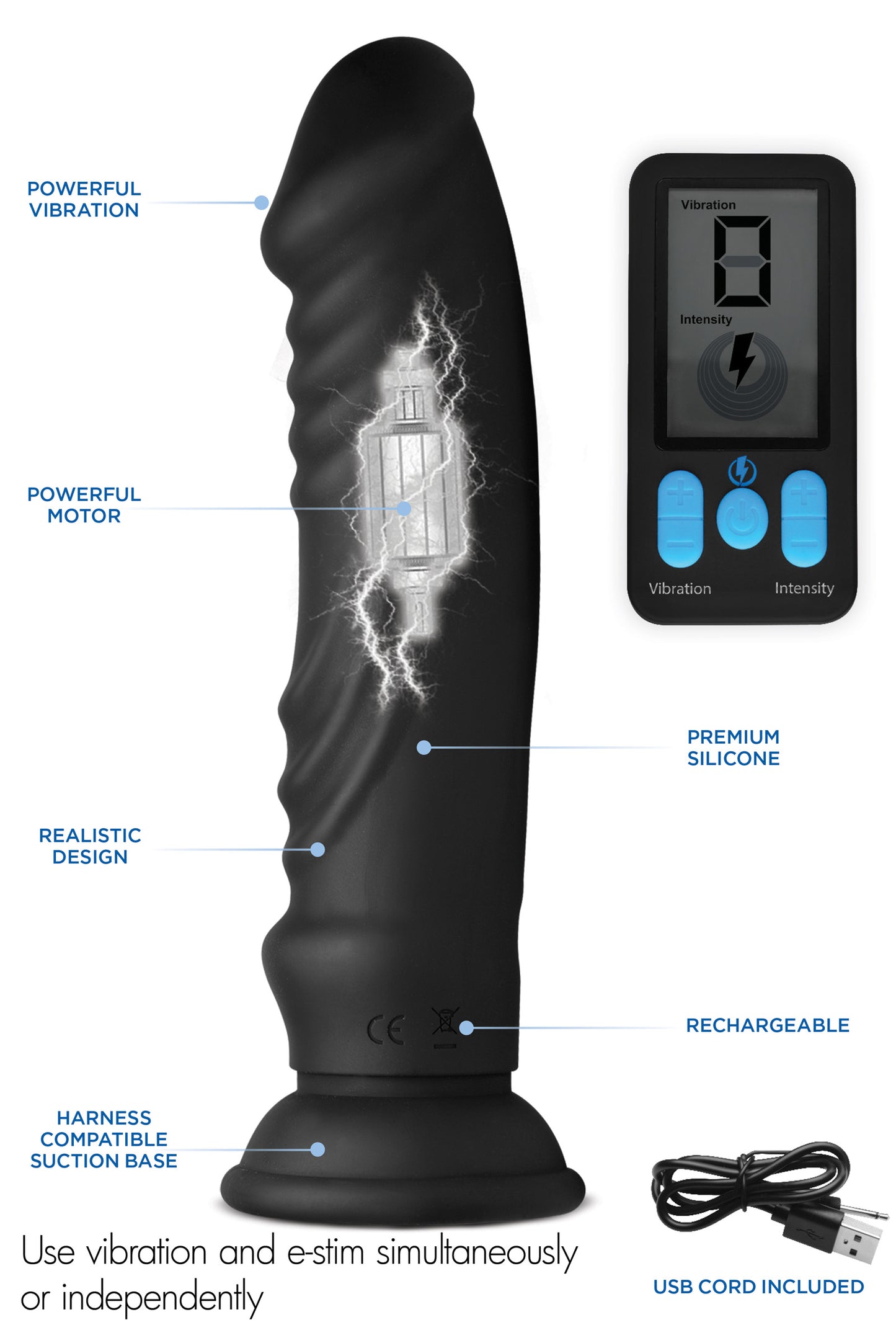 E-stim Pro 5x Vibrating Dildo With Remote Control