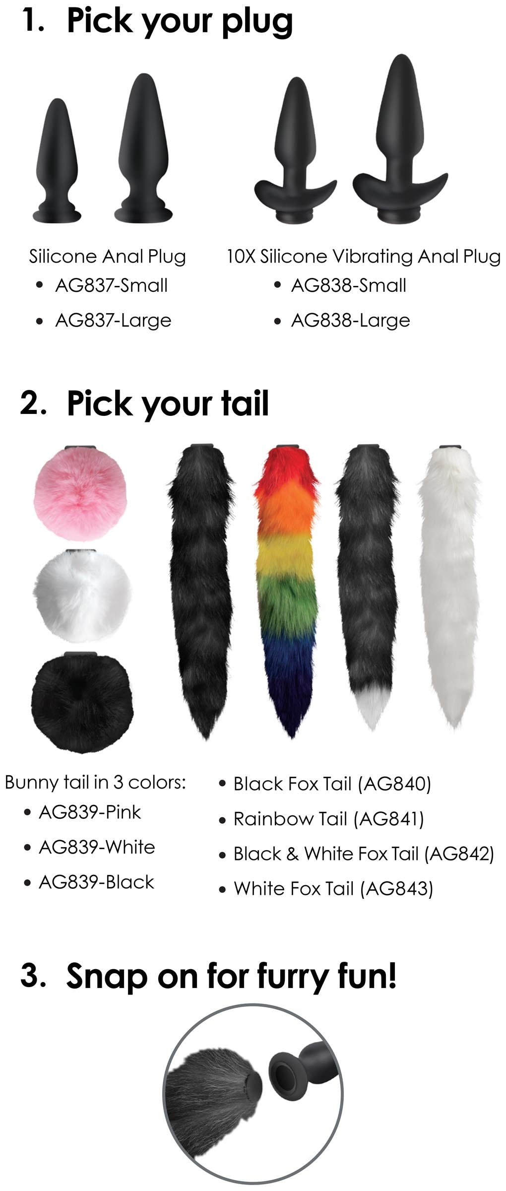 Silicone Anal Plug With 3 Interchangeable Tails