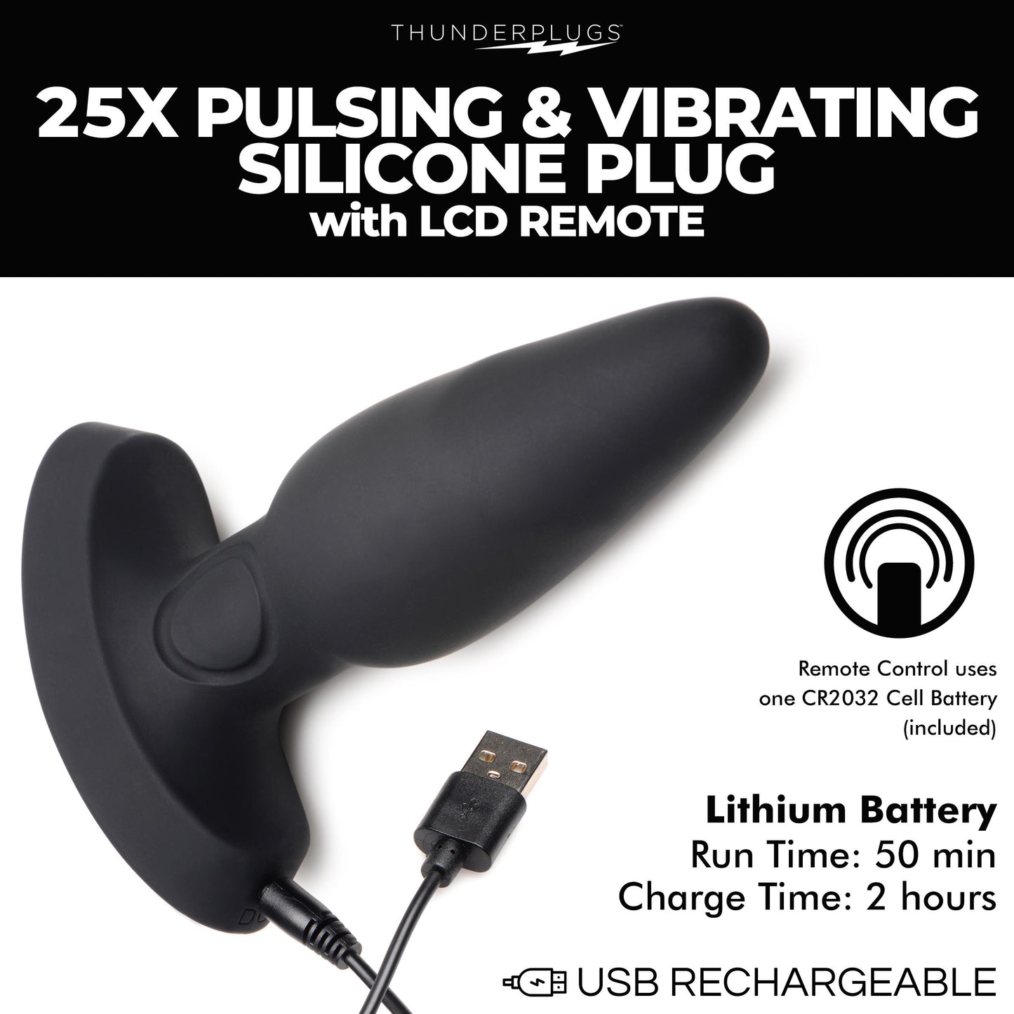 25x Pulsing And Vibrating Silicone Plug With Remote