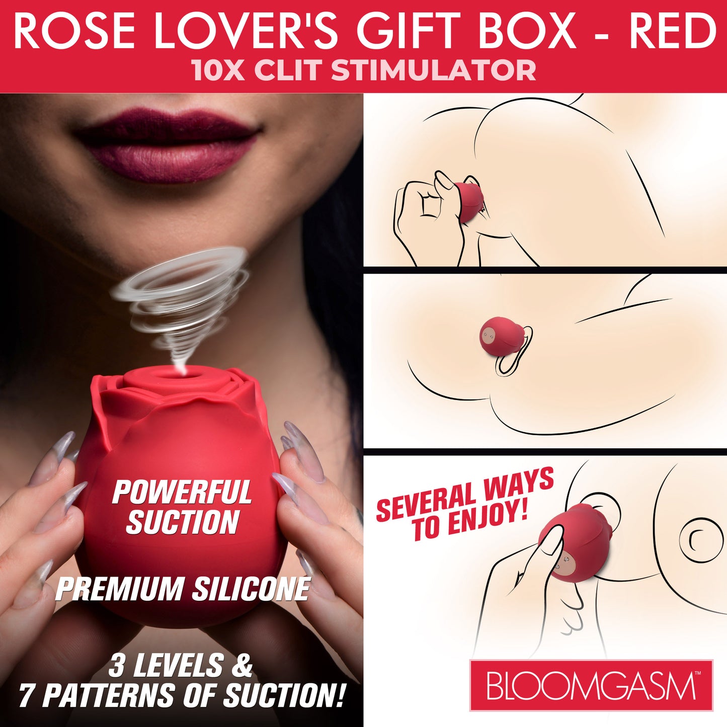 The Rose Lover's Gift Box 10x Clit Suction Rose - Red